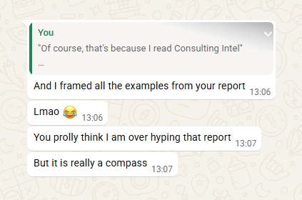Message: I framed all the examples from your report. It is really a compass.
