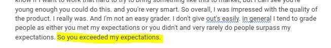 Note: you exceeded my expectations.