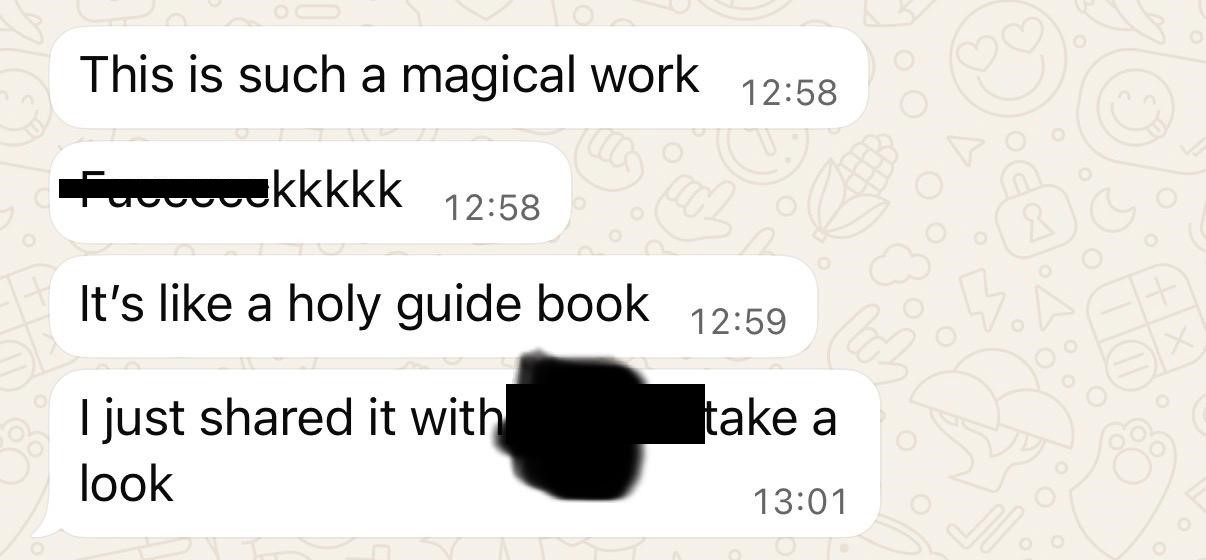 Messages: this is a magical work, like a holy guide book.